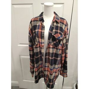 Molokai Surf Co Plaid Flannel Shirt Jacket Oversized Blue Coral XXL